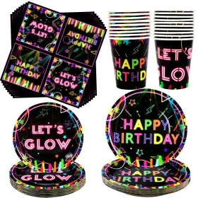 T1734830 Ywediim Glow Neon Party Tableware Supplies Serves 40 Includes Plates Cupsnapkinsfor Let