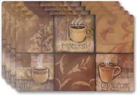 832843 Zahari Home Vinyl Rectangular Placemats Set Of 4 - Non Slip Place 17x12 Coffee Tiles