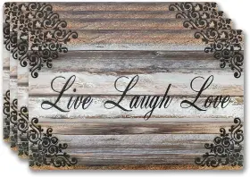 832867 Zahari Home Vinyl Rectangular Placemats Set 17 X 12 Inches Live Laugh Love