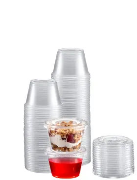 Zeml 850008917073 Portion Cups With Lids 4 Ounces 100 Pack Disposable Plastic For Mea
