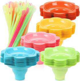 Zenfun 313109789753 200 Pcs 4oz Colorful Flower Snow Cone Cups With Spoon Straws B