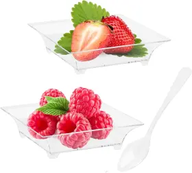 Ze076 Zezzxu 100 Pack 1 Oz Mini Dessert Plates With Spoons Reusable Plastic Appetizer