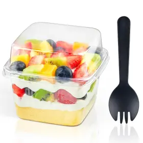 Ze115 Zezzxu 8 Oz Dessert Cups With Lids And Spoons 100 Sets Square Plastic To-go