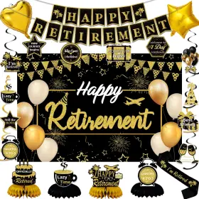 Qq009 Zhaoqizeng Retirement Party Decorations Black Gold Happy Supplie