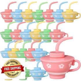 Zhehao B0c6ff6pq7 24 Kids Plastic Tea Cups With Lids And Straws 9 Oz - Party Favors