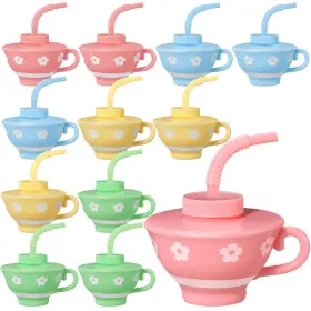 Duo-zhehao-0382 Zhehao 12 Pieces Plastic Tea Cups With Lids And Straws For Party 9 Oz Reusable