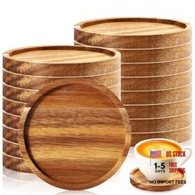 Zhehao Duo-zhehao-1191 16 Pcs Acacia Wood Coasters Bulk 4 Inch Wooden Stackable Reusable Round