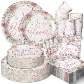 Duo-zhehao-2276 Zhehao 250 Pcs Love In Bloom Bridal Shower Plates Napkins Sets 50 9ftft Dinner Pla