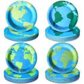 Duo-zhehao-2564 Zhehao 96 Pcs Earth Day Plates Bulk 9 Inch Globe Map World Paper