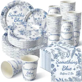 Duo-zhehao-2589 Zhehao 250 Pcs Something Blue Bridal Shower Plates Napkins Sets 50 9ftft Dinne
