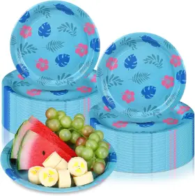 Duo-zhehao-2992 Zhehao 50 Pcs Birthday Party Plates 7 Inch Blue Cartoon Theme Disposable Paper P