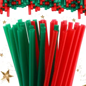 Duo-zhehao-3118 Zhehao 100 Pcs Christmas Plastic Drinking Straws Red Green Disposable