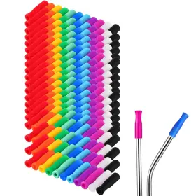 Duo-zhehao-492 Zhehao 200 Pcs Silicone Straw Tip Multicolored Cover Reusable Cov