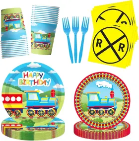 Tranp031 Zhenhanzhekejishenzhenyouxiangongsi 100pcs Train Party Supplies Set Serves 20 Includes Plates Napkins Cups Forks