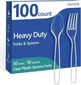 Ashima-502 Zhicheng 100 Count Plastic Silverware Heavy Duty -50 Forks 50 Spoons Bpa-free Heat