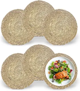 Hpbzcd001 Zhiyuejing Round Woven Placemats Set Of 6 Rustic Boho Farmhouse 12inch Nature