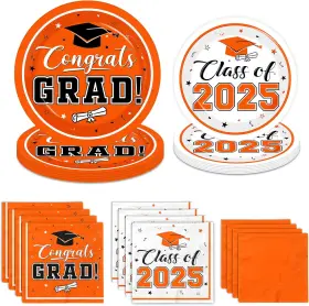 Zhou Bangzhe 711181282832 Graduation Party Plates And Napkins Orange Class Of 2025 Grad Congrats Sup