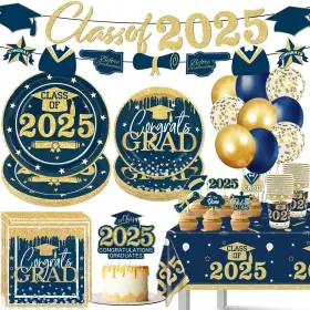 Zhynice 745302829224 Blue And Gold Graduation Decorations 2025 Party Plates Napkins