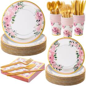 Ziliny B0chvxjlb7 350 Pcs Floral Disposable Party Tableware Set 50 Guests 9 Inch 7 Plates