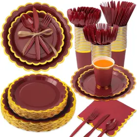 Jne-ziliny-4996 Ziliny 350 Pcs Burgundy And Gold Foil Plates Napkins 50 Guest