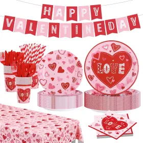 003-diy-2025 Ziricher Valentines Day Party Decorations Plates And Napkins Sets Red Heart Pink