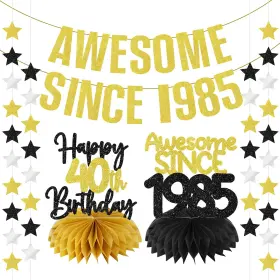 D21408 Zirtorei 40th Birthday Decorations Awesome Since 1985 Gold Glitter Banner For Men Wome