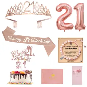 21st-plus Zjdztk 21st Birthday Decorations For Her Including Rose Gold Sashcrownnat