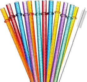Zmaxqii 313043352365 12-pack Glitter Reusable Colorful Plastic Straws 11 Inches Clear Bpa-free Unbre
