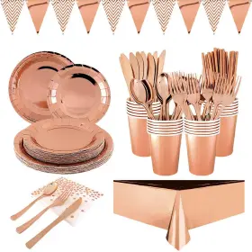 Snjm00pd0 Zncmrr 194pcs Rose Gold Party Disposable Tableware Aluminum Paper Plate Pink