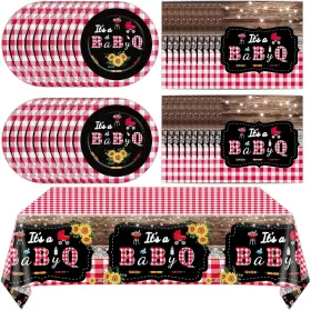 Zoiiwa 313105027002 Bbq Baby Shower Decorations Q Tableware Set It S A Plates Napkins Bb