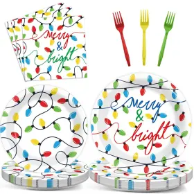 Hx0448 Zoiiwa 96pcs Merry Christmas Party Tableware Set Lights Supplies And Bright Disposable