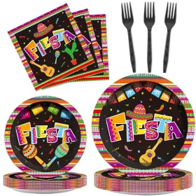 Jc0029 Zoiiwa 96pcs Mexican Theme Party Tableware Fiesta Supplies For 24 Guests Dispo