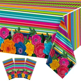 Jc0102 Zoiiwa 3 Pcs Mexican Fiesta Party Tablecloths 108 X 54 Inch Multicolor Covers Set