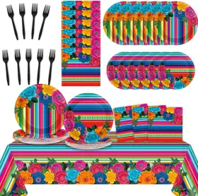 Jc0103 Zoiiwa 98 Pcs Mexican Fiesta Party Supplies Theme Tableware Set Cinco De Mayo P