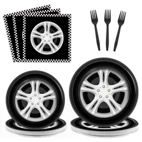 Jc0486a Zoiiwa 96 Pcs Race Car Party Plates And Napkins Set Racing Themed Supplies Serves 24