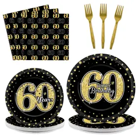 Jc0519 Zoiiwa 60th Birthday Party Decorations Set - 96pcs Black And Gold Tableware Supplies