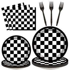Zoiiwa Jc0646 200 Pcs Checkered Flag Party Supplies Set For Racing Car Birthday Decorations