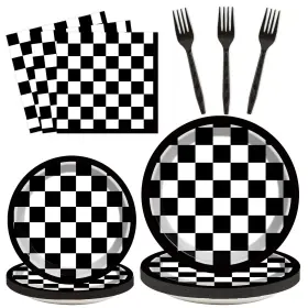 Jc0646 Zoiiwa 200 Pcs Checkered Flag Party Supplies Set For Racing Car Birthday Decorations