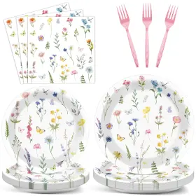 Jc1158 Zoiiwa 96 Pieces Wildflower Spring Party Plates Floral Theme Decorations Flowe