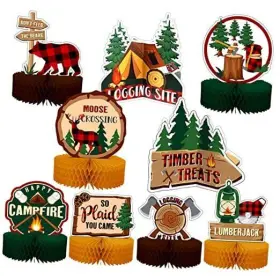 Winter-01 Zonon 9 Pcs Lumberjack Honeycomb Centerpieces Birthday Party Table