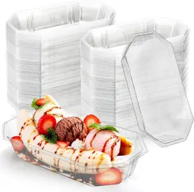 Zo-bananasplitboat-200p Zoofox 200-pack 12oz Clear Banana Split Boat Plates Disposable Plastic Dessert Bowls