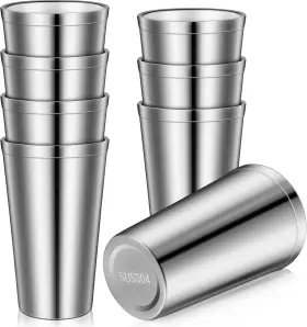 Tv-zopeal-1884092 Zopeal 8 Pack Stainless Steel Cups 16 Oz Double Wall Vacuum Pint Cup Silver