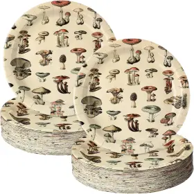 Tv-zopeal-55 Zopeal 60 Pieces Vintage Mushroom Paper Plates 9 Inch