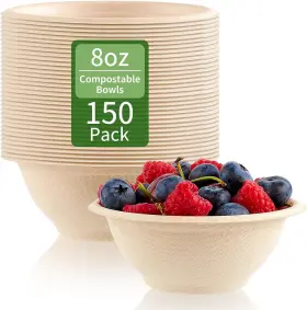 Zorrita 744110149982 150 Pack 8 Oz Paper Bowls Disposable Small Compostable Soup Natural Sugarc
