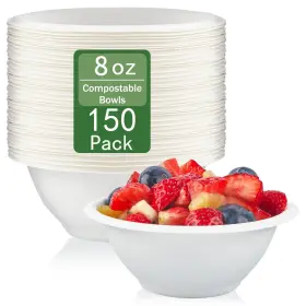 Zo031 Zorrita 150 Pack 8 Oz Compostable Paper Bowls Small Disposable Soup White Natur