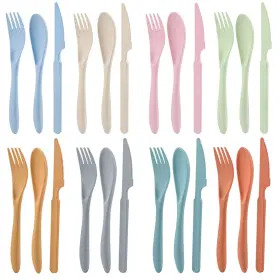 Zoyiancy 614158804573 Knives Spoons And Forks Set Wheat Straw Cutlery Reusable Flatware For