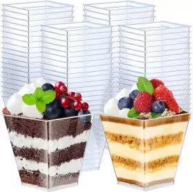 Zubebe 691040420622 200 Pcs 8 Ounce Appetizer Cups Disposable Mini Dessert Square Clear Plastic