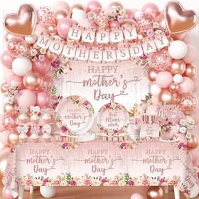 Zuidawu Nmd-02 264pcs Happy Mothers Day Party Supplies Tableware Set Pink Pape