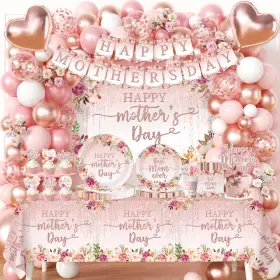 Nmd-02 Zuidawu 264pcs Happy Mothers Day Party Supplies Tableware Set Pink Pape