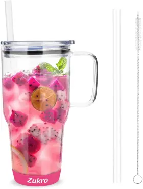 Gt15-36a4-watermelon Zukro 32 Oz Drinking Glass Tumbler With Handle Iced Ounces Watermelon